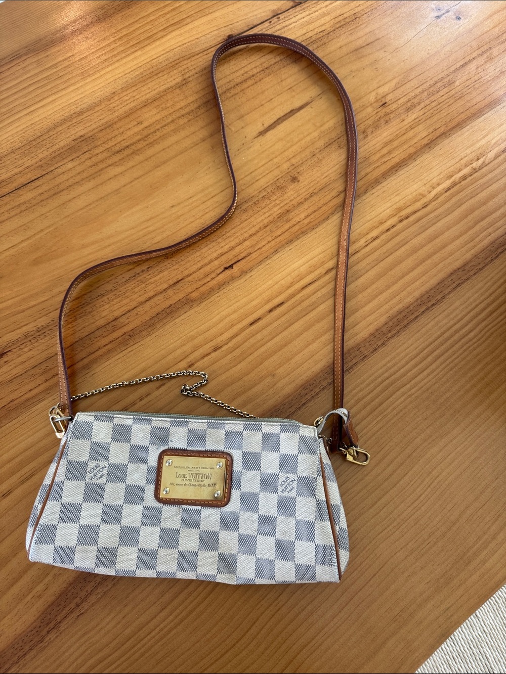 Louis Vuitton Damier Azur Crossbody with Brown Leather Trim - Picture 1 of 4